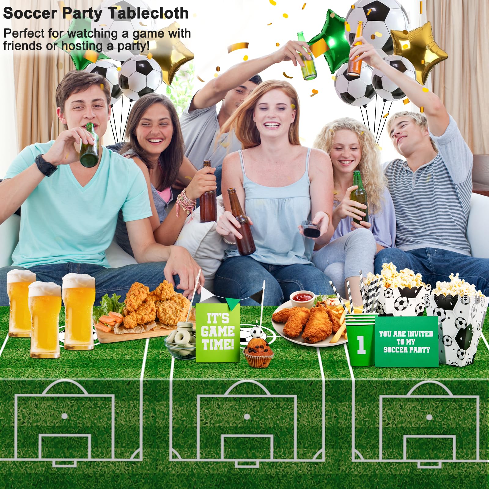 WNINK 2 Pack Plastic Tablecloth – Grass Pattern Soccer Party Cover 54x108 in