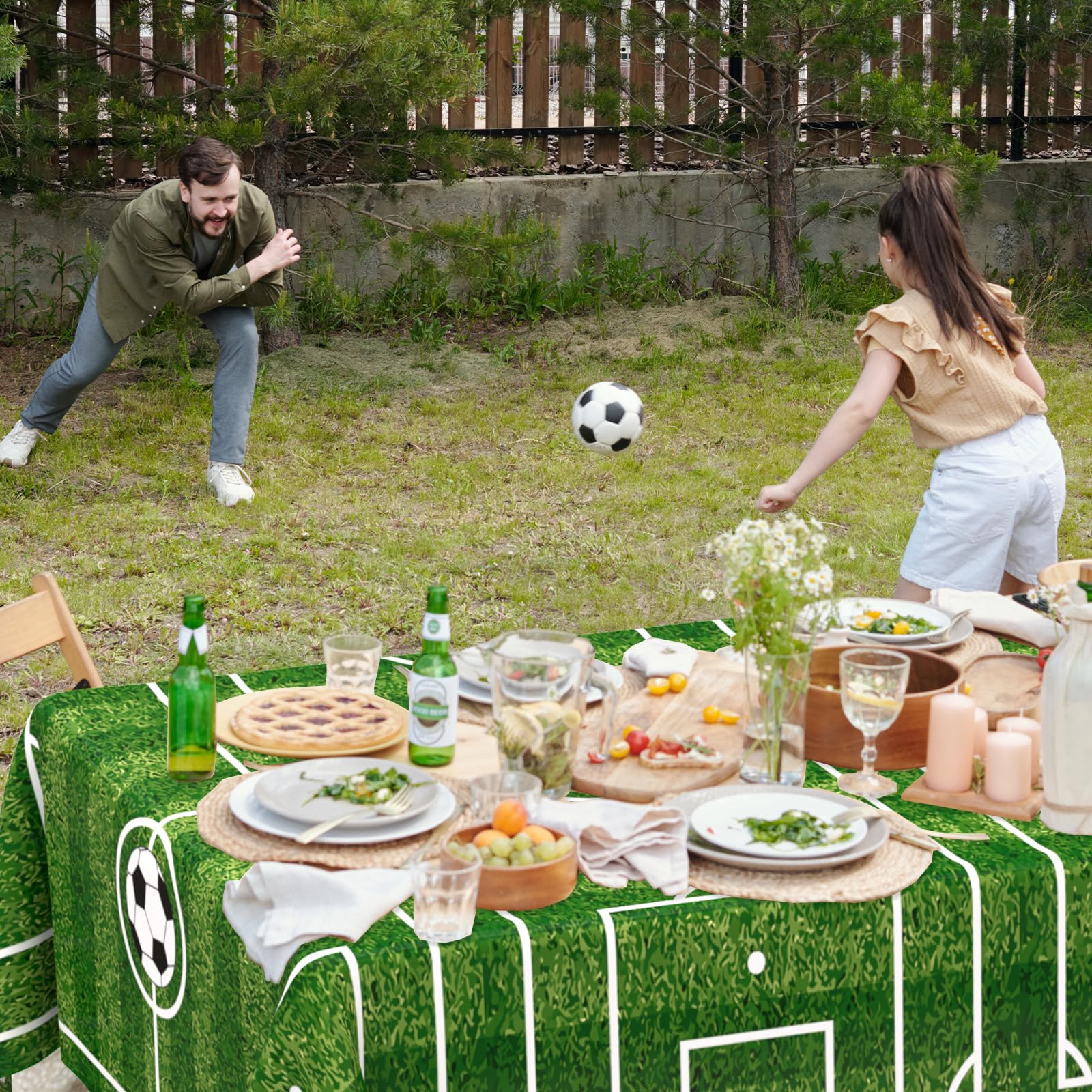 WNINK 2 Pack Soccer Tablecloths - Disposable 54 x 108 in for Soccer Theme Parties