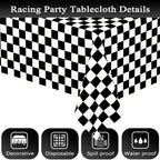 WNINK 2 Pack Black and White Checkered Tablecloth – Race Car Theme, 54x108 Inches, Disposable