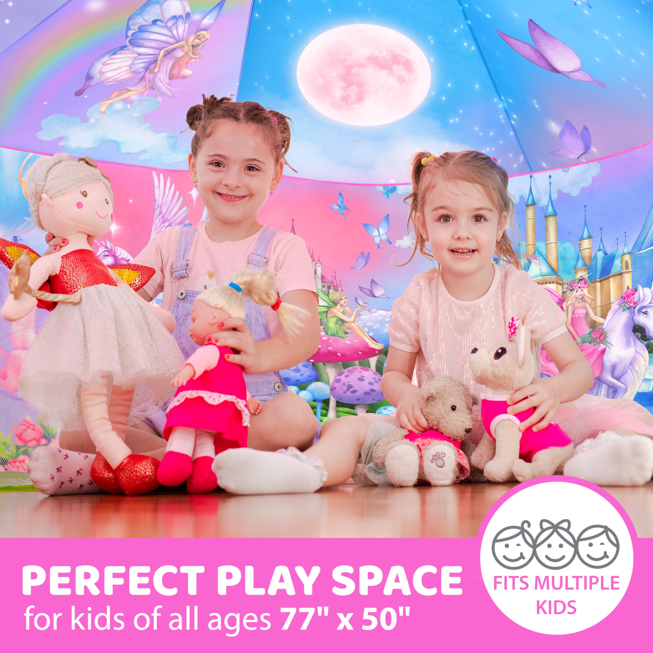 W&O Enchanted Aerodome with LED Lights – Inflatable Princess Castle for Kids Aged 3-12