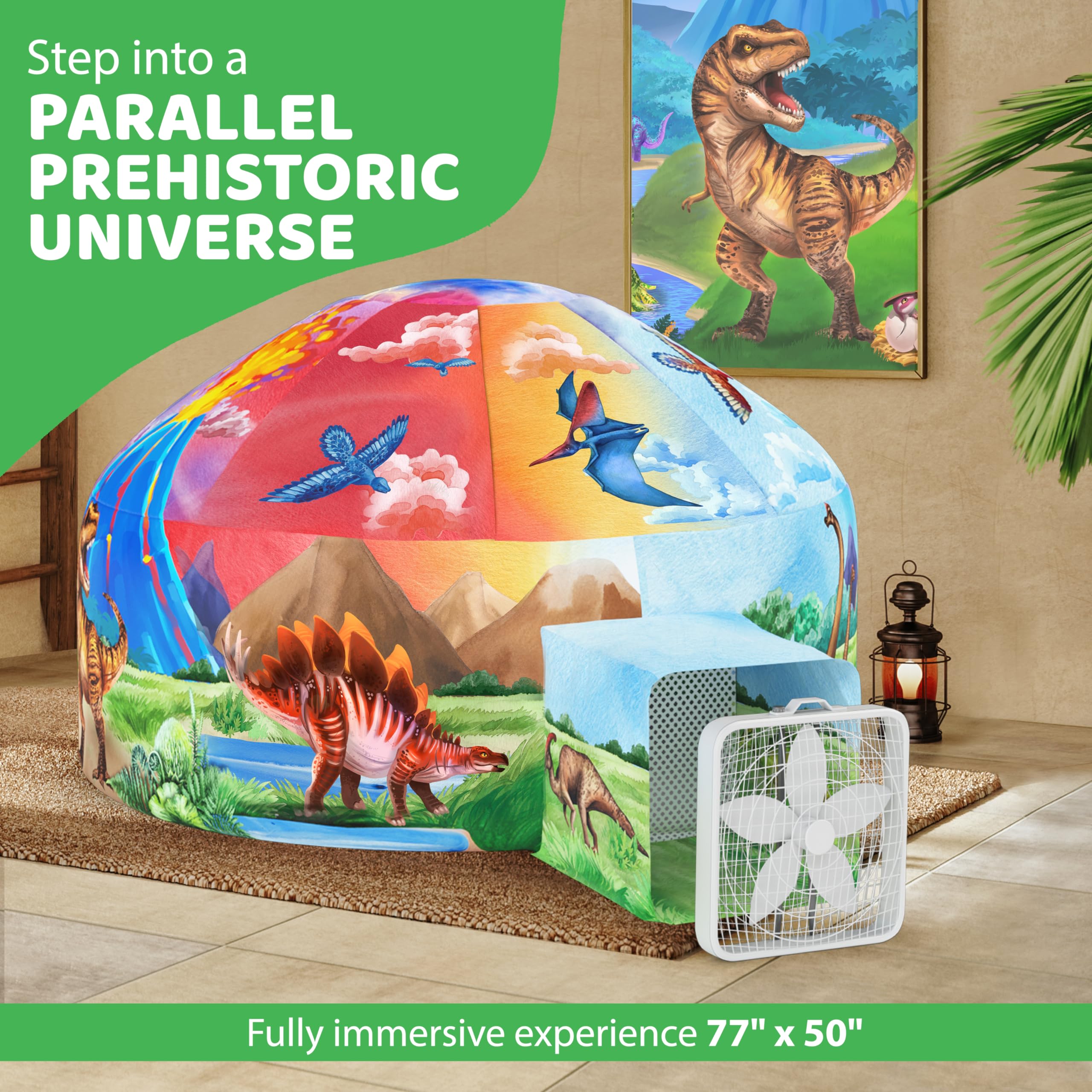 W&O Dino Aerodome with LED Lights – Inflatable Jurassic Fort for Kids 3–12