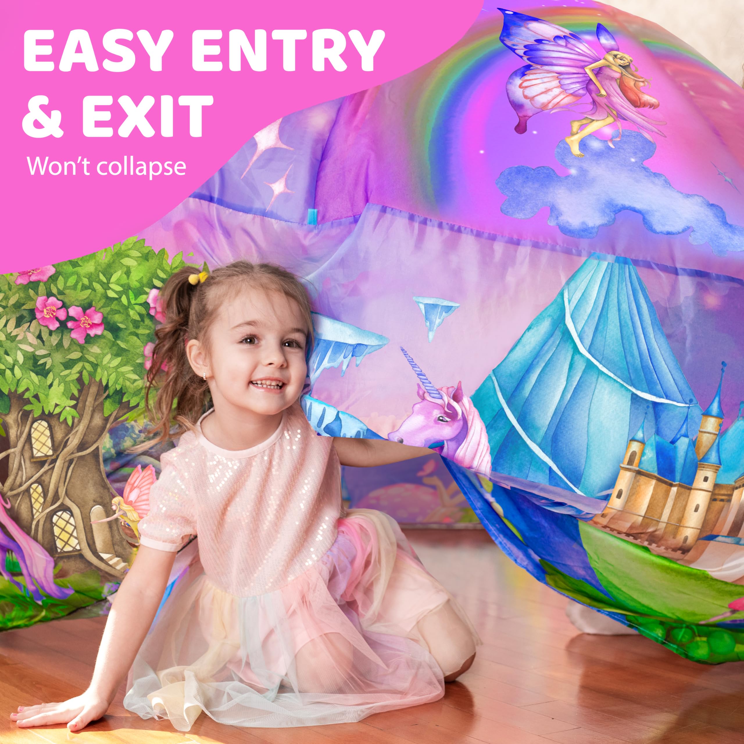 W&O Enchanted Aerodome with LED Lights – Inflatable Princess Castle for Kids Aged 3-12