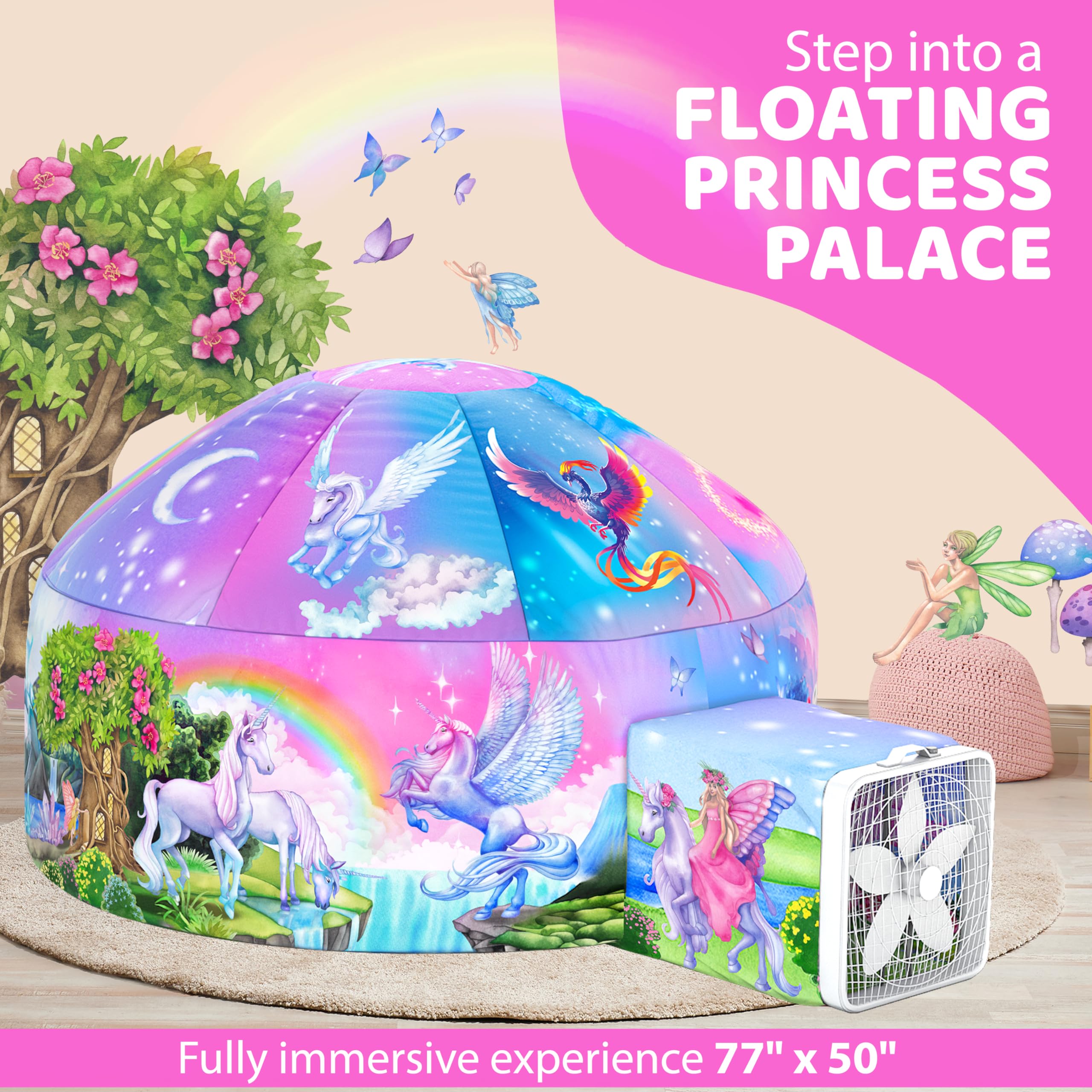 W&O Enchanted Aerodome with LED Lights – Inflatable Princess Castle for Kids Aged 3-12
