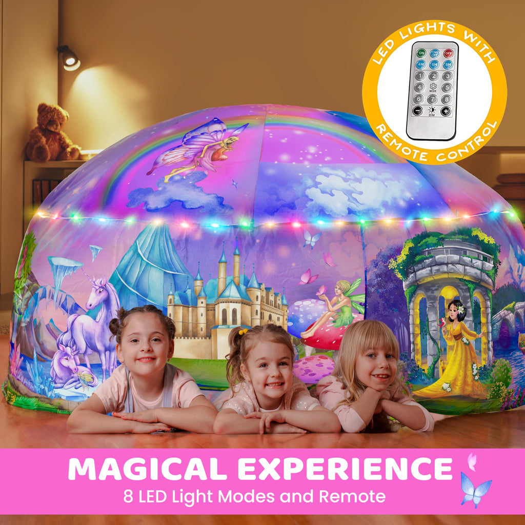 W&O Enchanted Aerodome with LED Lights – Inflatable Princess Castle for Kids Aged 3-12