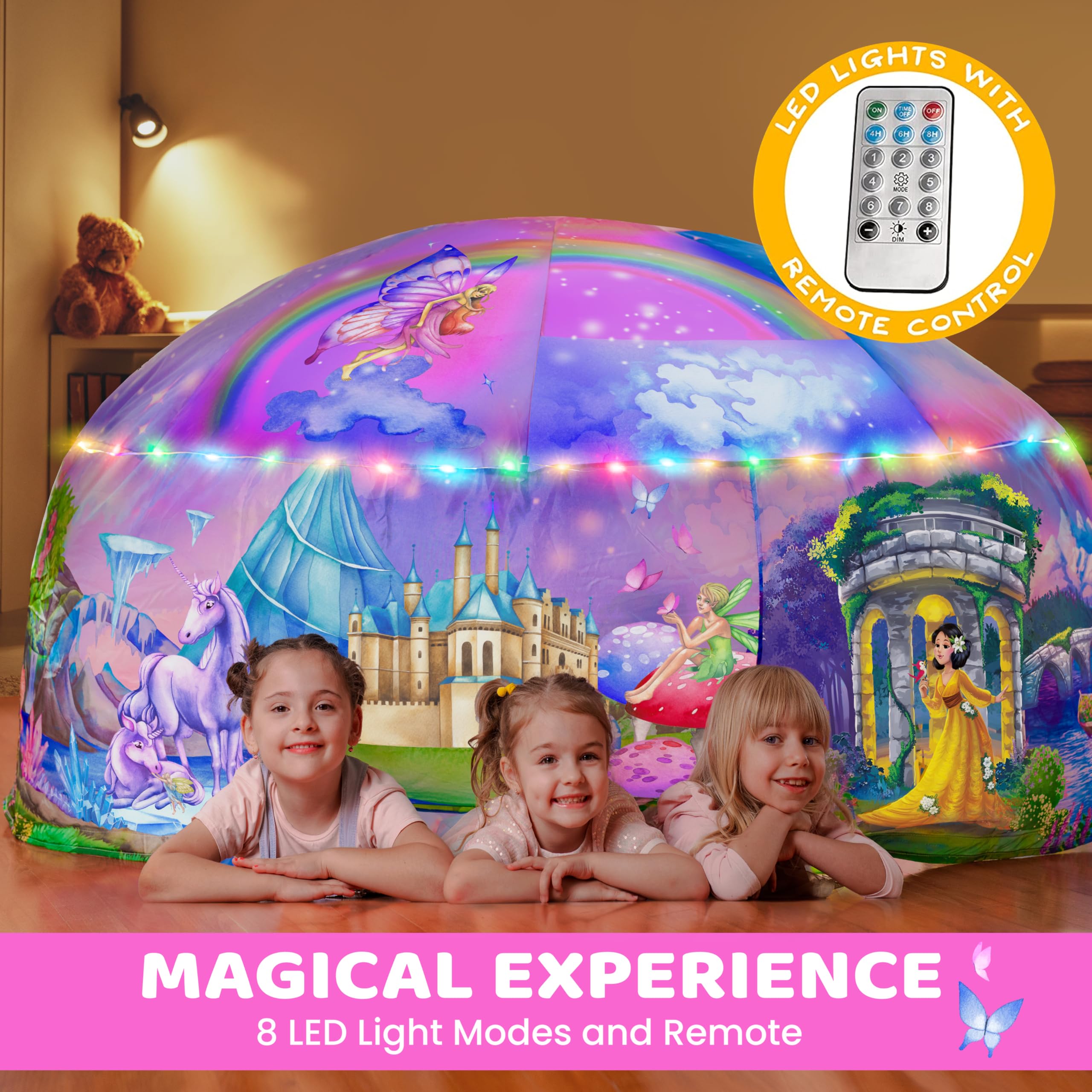 W&O Enchanted Aerodome with LED Lights – Inflatable Princess Castle for Kids Aged 3-12