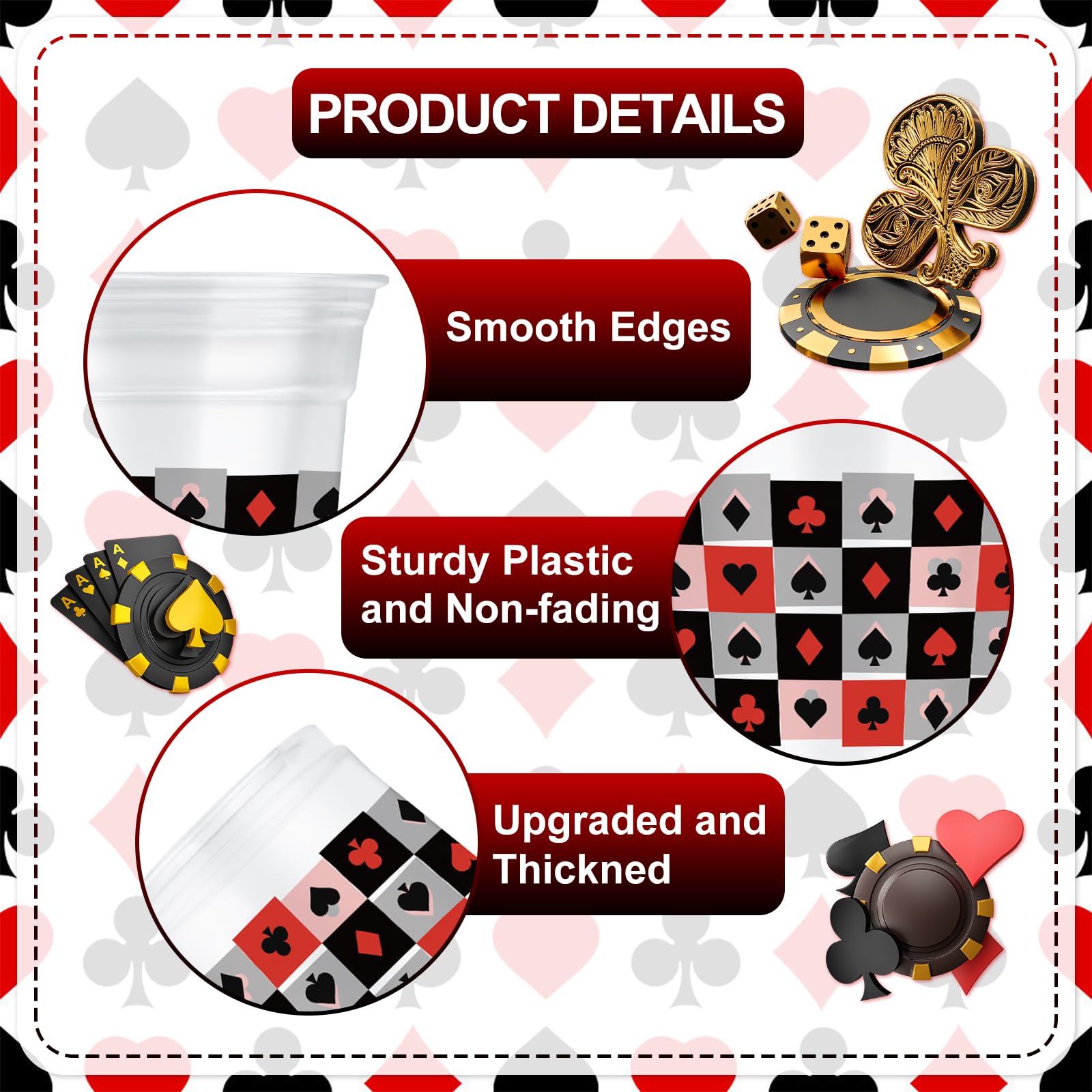 Wobeny 50-Pack 12 oz Casino Party Cups – Disposable Playing Card Design
