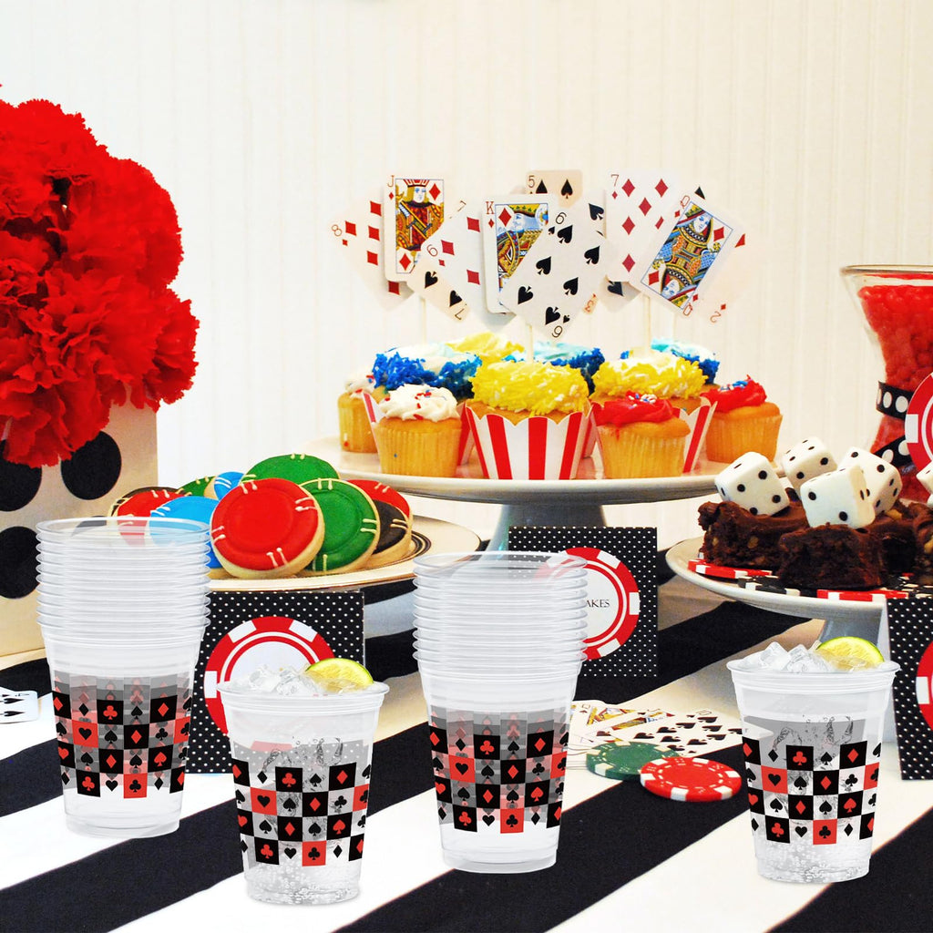 Wobeny 50-Pack 12 oz Casino Party Cups – Disposable Playing Card Design