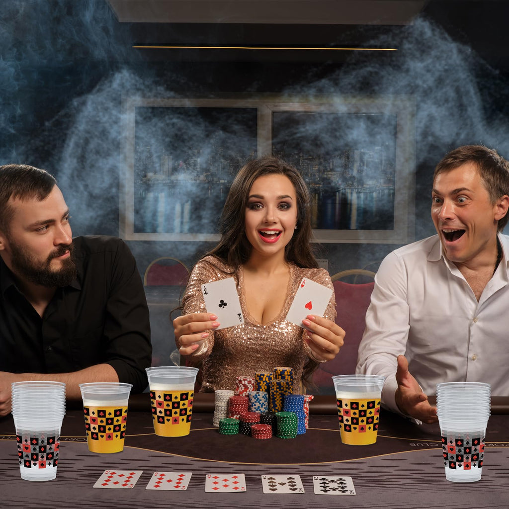 Wobeny 50-Pack 12 oz Casino Party Cups – Disposable Playing Card Design