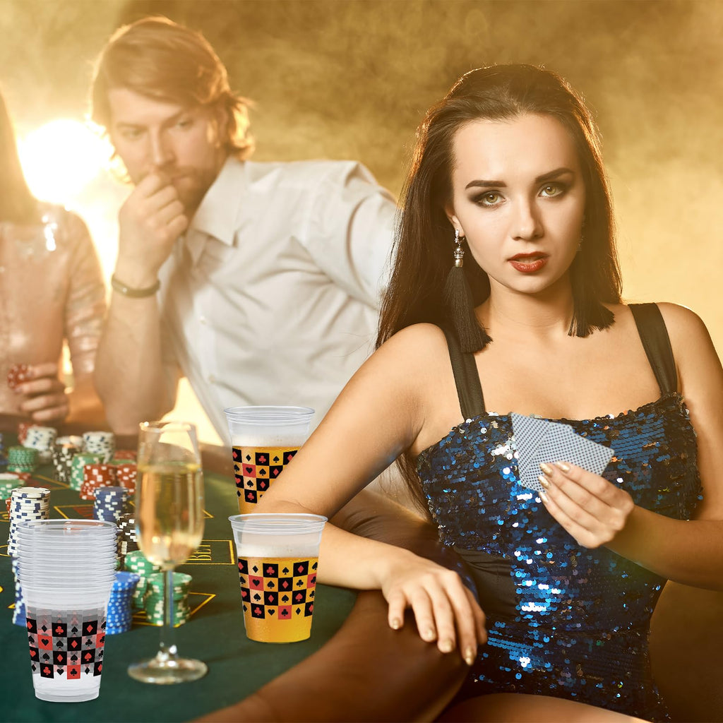 Wobeny 50-Pack 12 oz Casino Party Cups – Disposable Playing Card Design