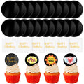 Wolpark 20 Pcs 2-Inch Black Round Blank Acrylic Cupcake Toppers with Stickers – DIY Circle Cake Decor for Parties