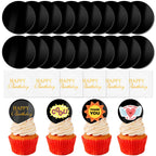 Wolpark 20 Pcs 2-Inch Black Round Blank Acrylic Cupcake Toppers with Stickers – DIY Circle Cake Decor for Parties