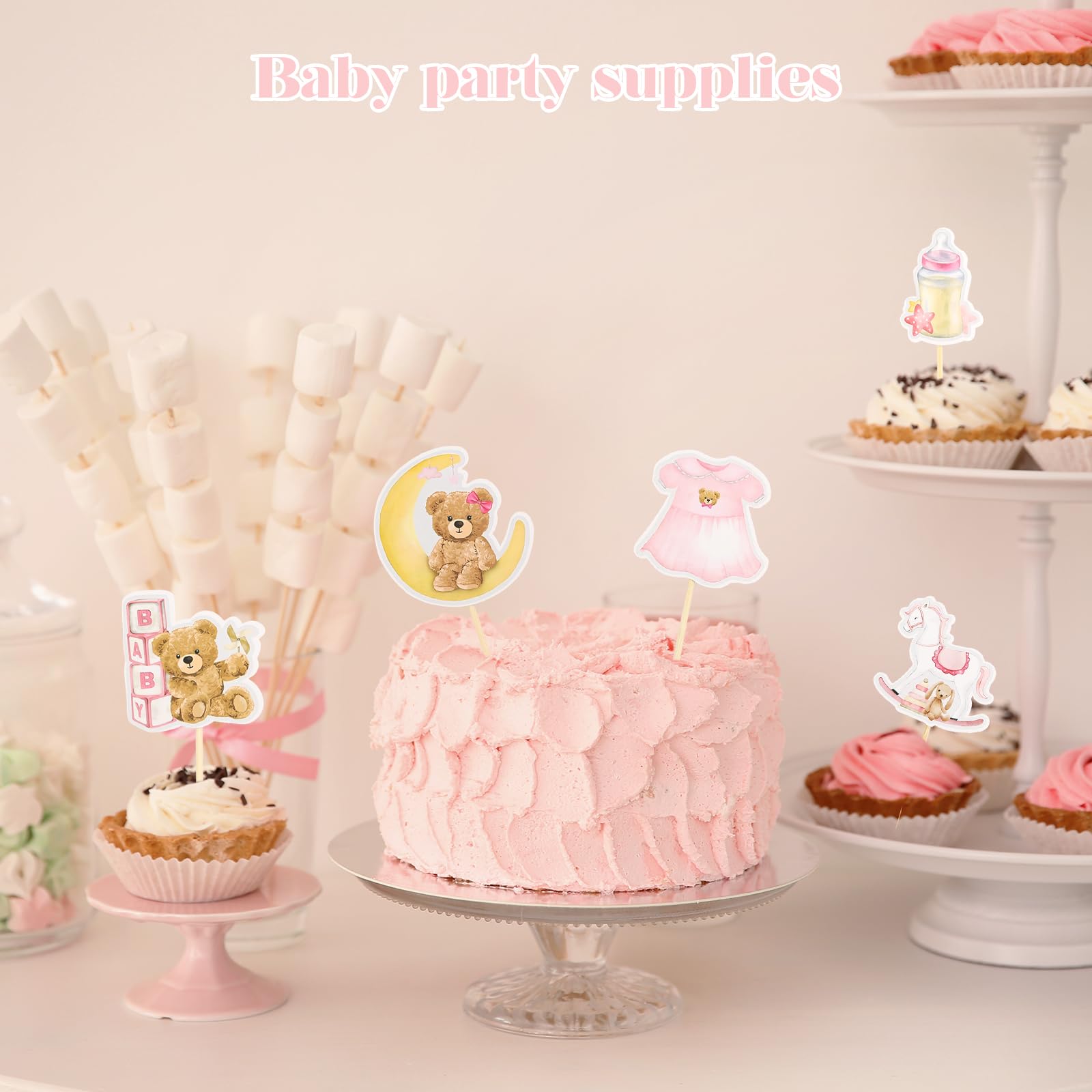 Wolpark 24-Piece Pink Bear Cupcake Toppers – Teddy Bear Party & Gender Reveal Decorations