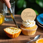 Wolpark 20pcs Gold Mirror Acrylic Cupcake Toppers | Happy Birthday Round Cake Picks, Reusable & Elegant