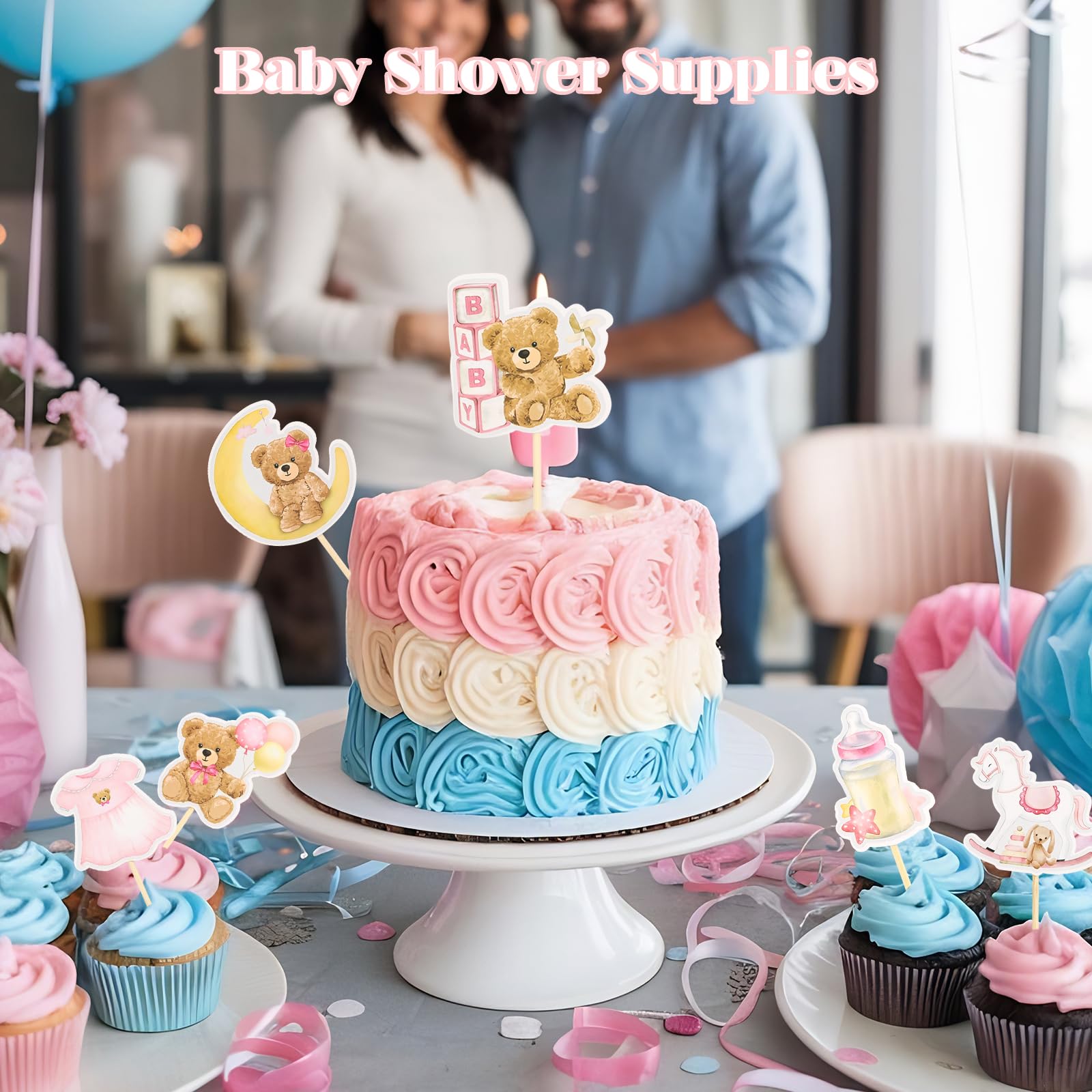 Wolpark 24-Piece Pink Bear Cupcake Toppers – Teddy Bear Party & Gender Reveal Decorations