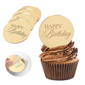Wolpark 20pcs Gold Mirror Acrylic Cupcake Toppers | Happy Birthday Round Cake Picks, Reusable & Elegant