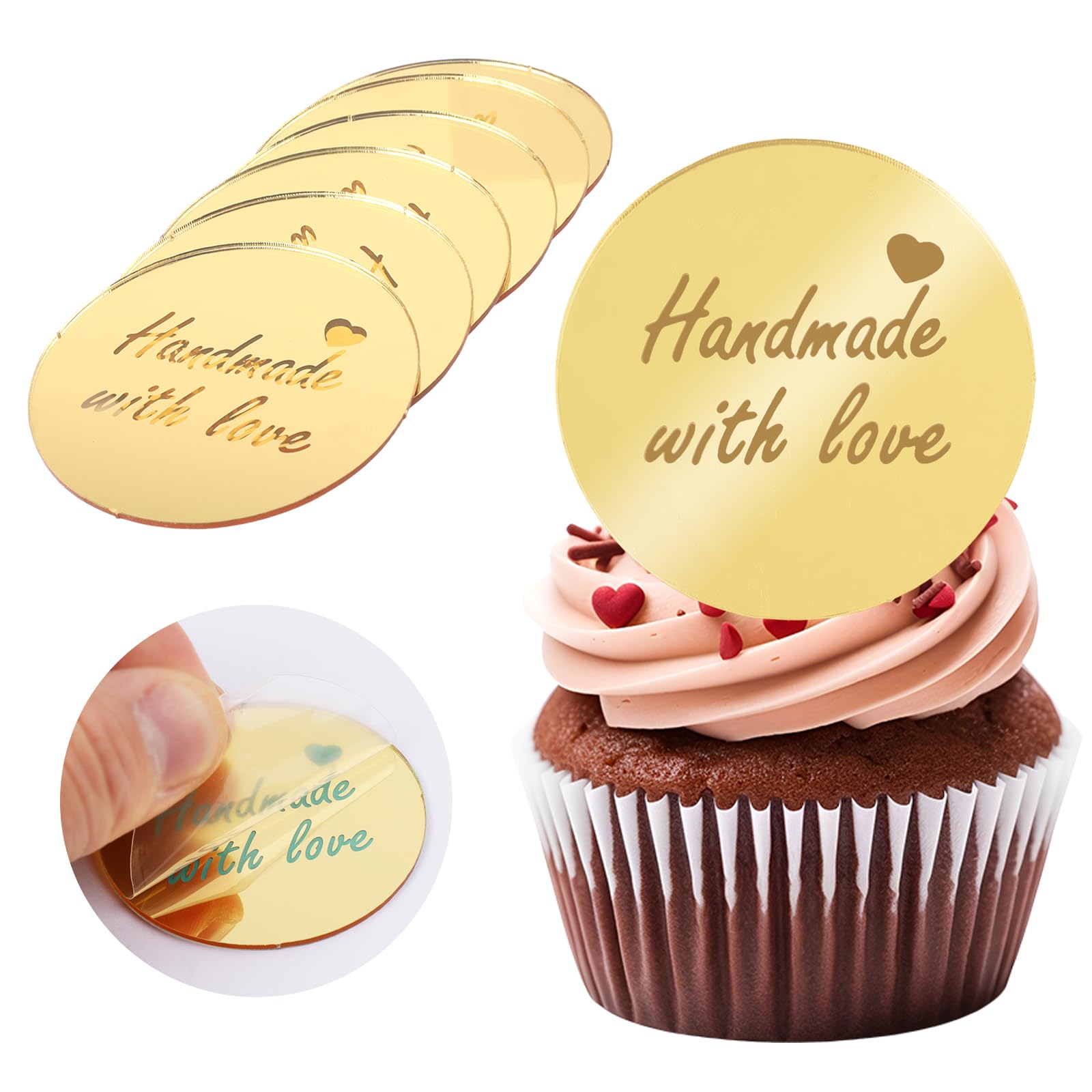 Wolpark Gold Handmade Cupcake Topper - 20 Pcs Acrylic Mirror Tags for Weddings & Parties