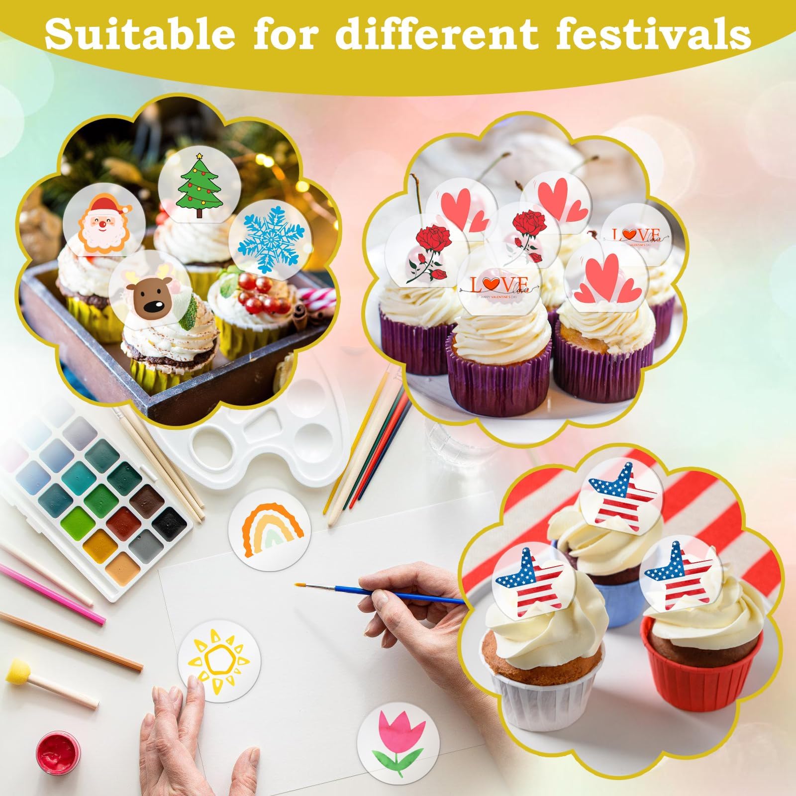 Wolpark 20 Pack 2-Inch Round Clear Acrylic Cupcake Toppers – DIY Personalize for Birthday & Party Decor