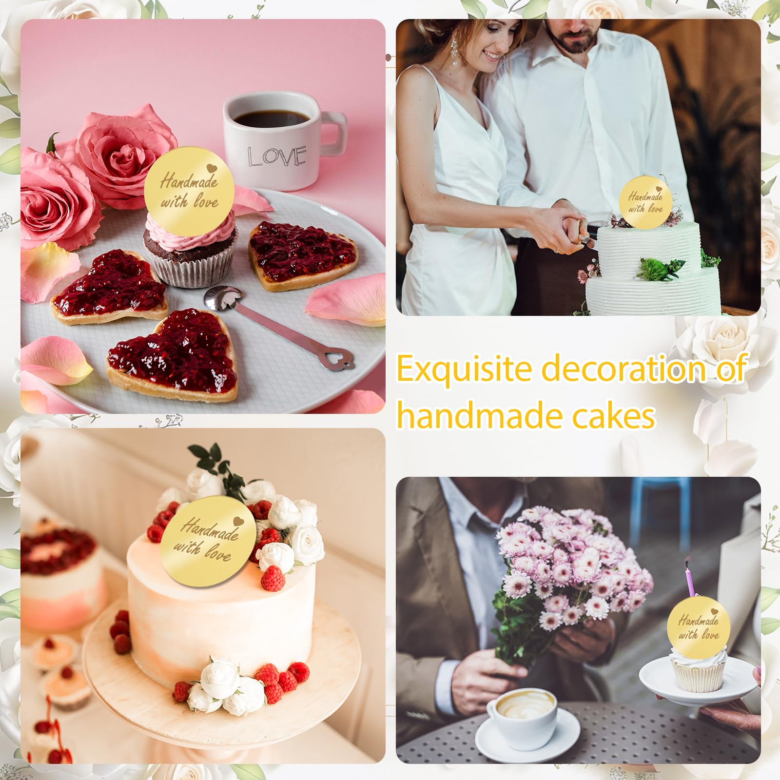 Wolpark Gold Handmade Cupcake Topper - 20 Pcs Acrylic Mirror Tags for Weddings & Parties