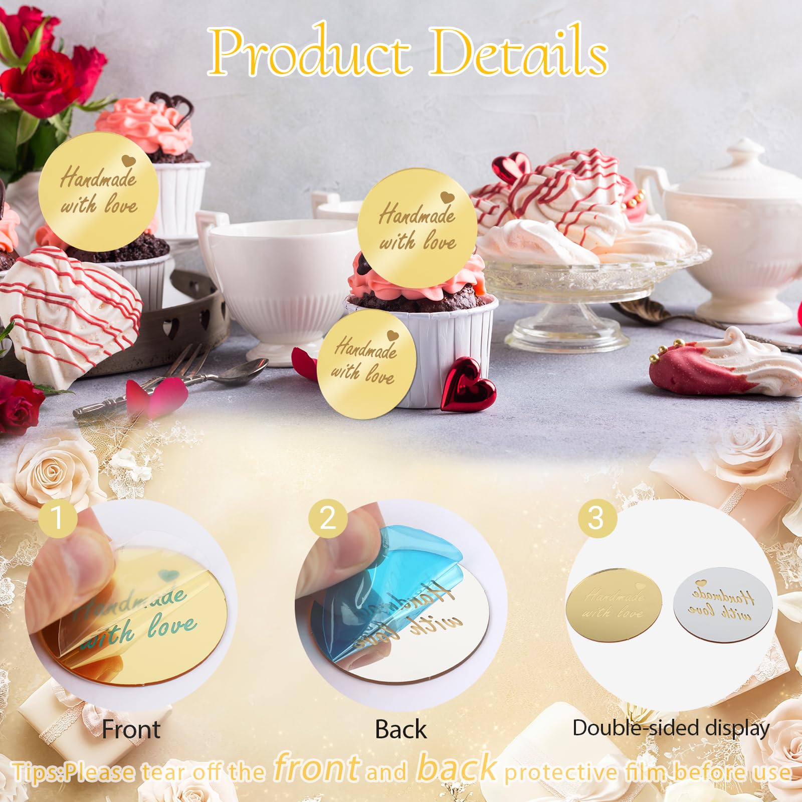 Wolpark Gold Handmade Cupcake Topper - 20 Pcs Acrylic Mirror Tags for Weddings & Parties
