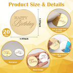 Wolpark 20pcs Gold Mirror Acrylic Cupcake Toppers | Happy Birthday Round Cake Picks, Reusable & Elegant