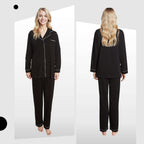 Daisy Dreamer Women's Black Pyjama Set Soft Touch Long Sleeve Button Up Top And Bottoms