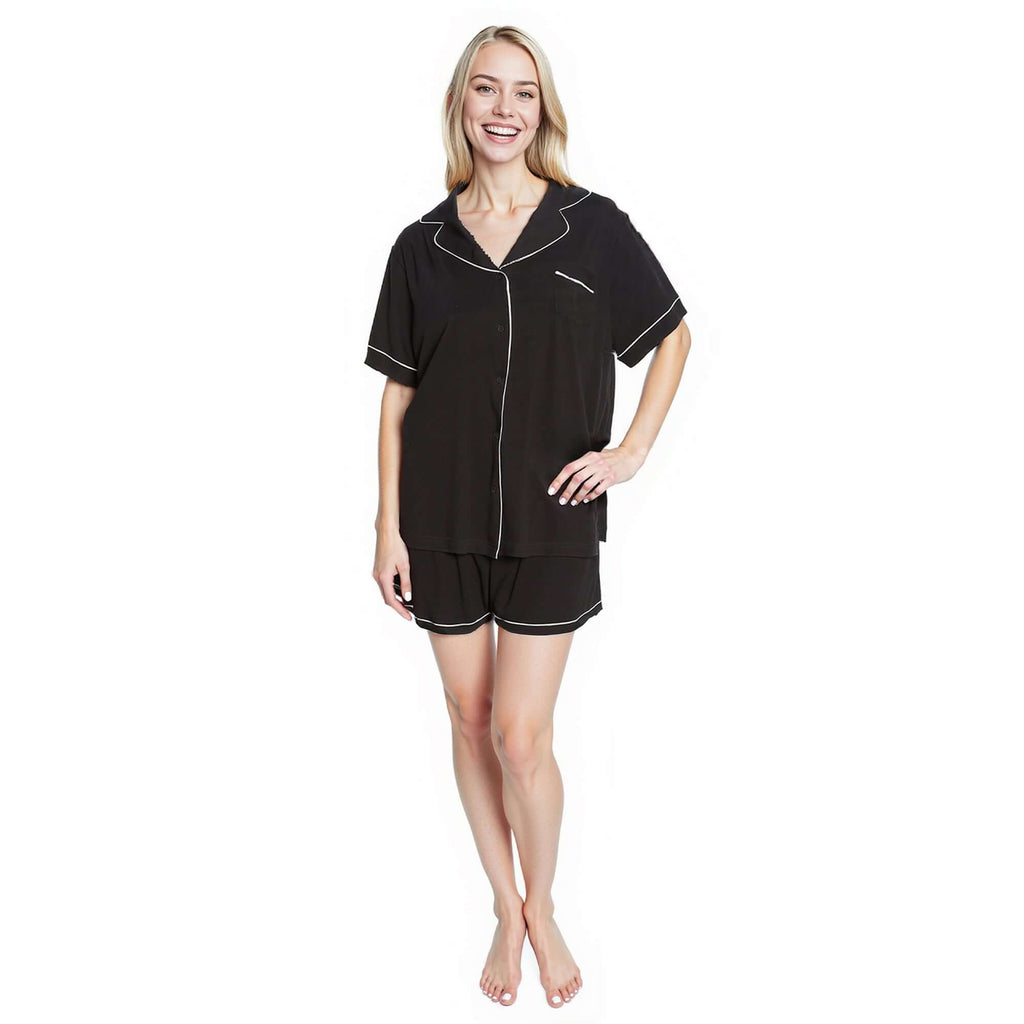 Daisy Dreamer Women's Black Short Pyjama Set Super Soft Sleepwear with Button Up Top