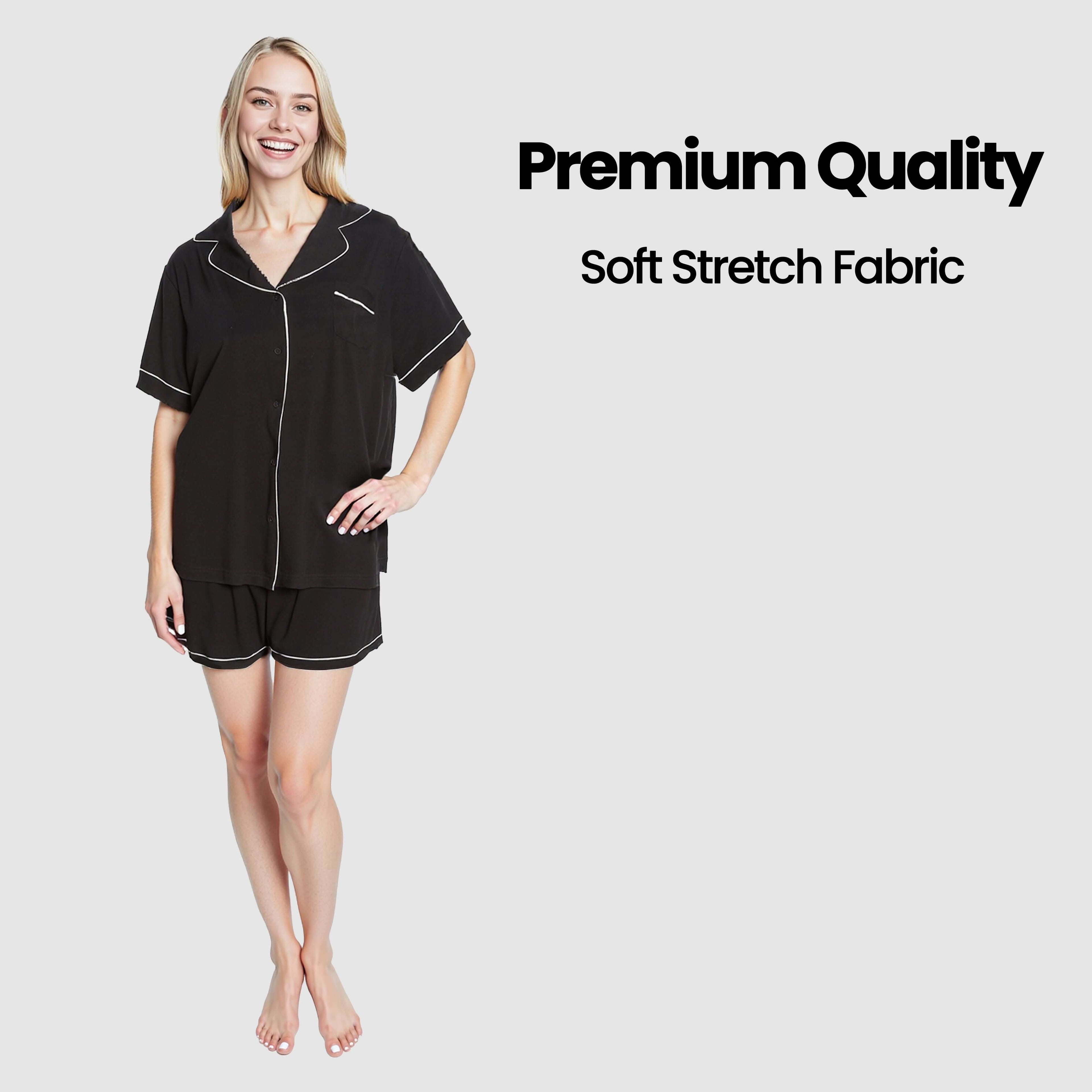 Daisy Dreamer Women's Black Short Pyjama Set Super Soft Sleepwear with Button Up Top