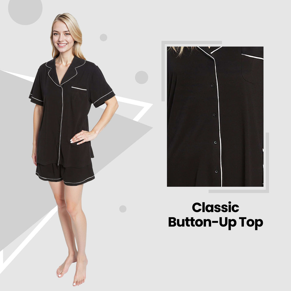 Daisy Dreamer Women's Black Short Pyjama Set Super Soft Sleepwear with Button Up Top