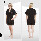 Daisy Dreamer Women's Black Short Pyjama Set Super Soft Sleepwear with Button Up Top