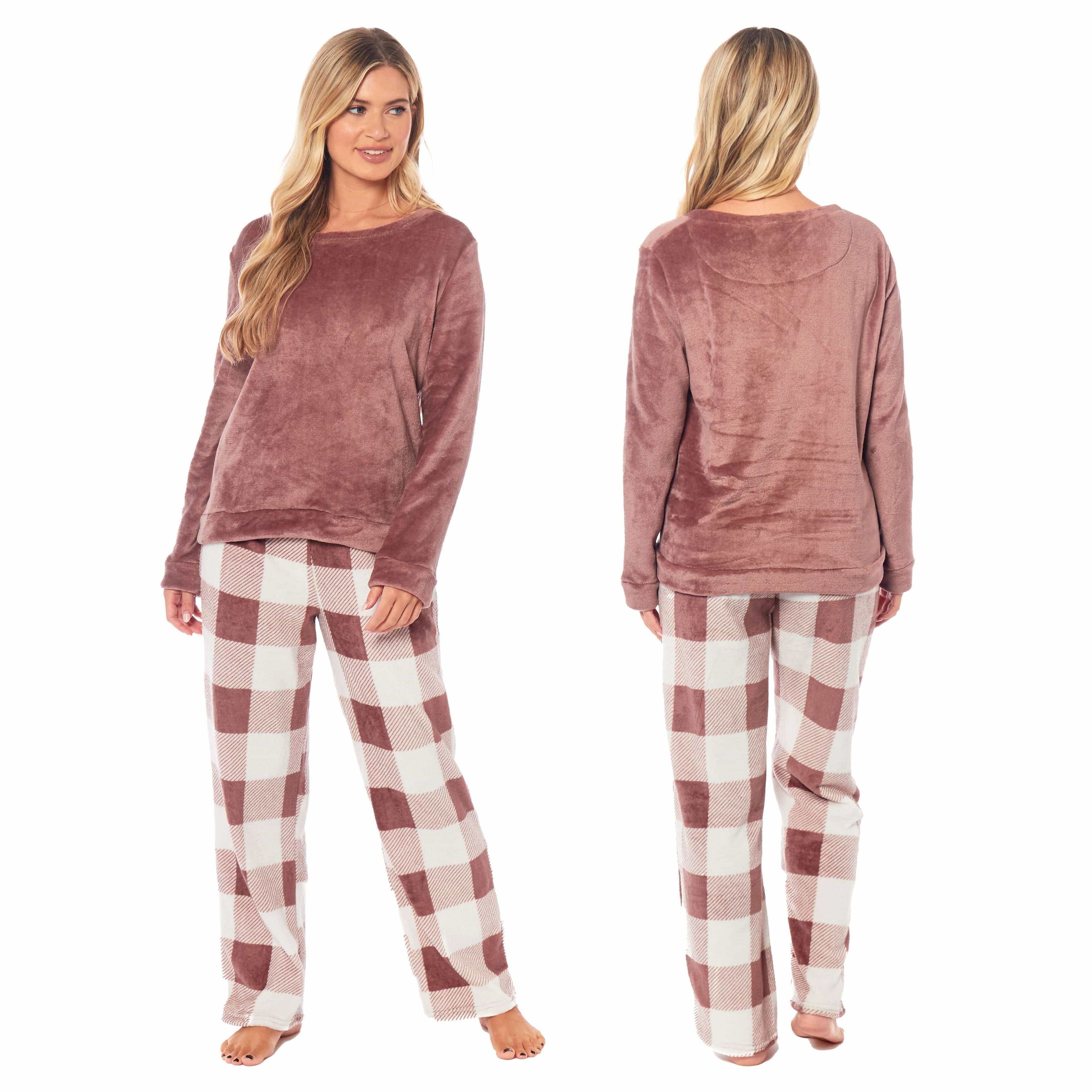 Daisy Dreamer Women's Buffalo Check Fleece Pyjama Set With Long Sleeve Top And Bottoms