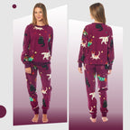 Daisy Dreamer Women's Cat And Dog Print Fleece Pyjama Set Long Sleeve Sleepwear Cosy Cotton Rich Nightwear Set