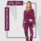Daisy Dreamer Women's Cat And Dog Print Fleece Pyjama Set Long Sleeve Sleepwear Cosy Cotton Rich Nightwear Set