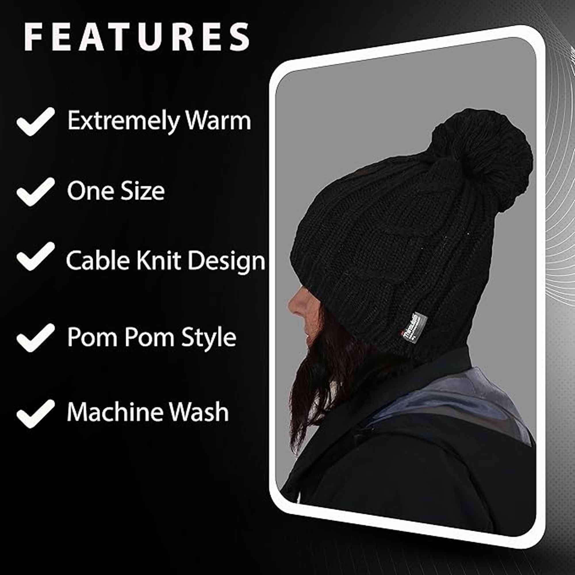Sock Stack Women's Chunky Cable Knit Beanie Hat With 3M Thinsulate Insulation Reinforced Heel and Toe Comfort