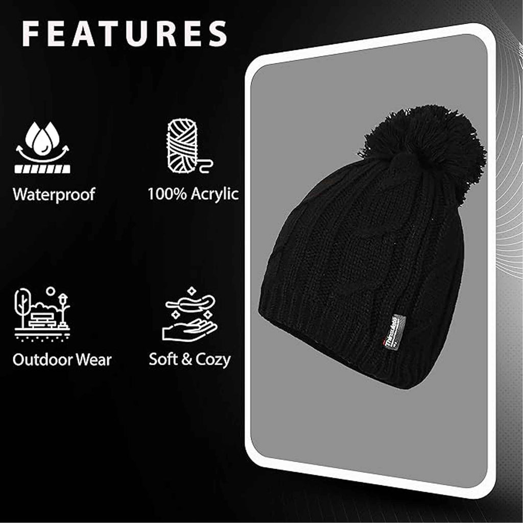 Sock Stack Women's Chunky Cable Knit Beanie Hat With 3M Thinsulate Insulation Reinforced Heel and Toe Comfort