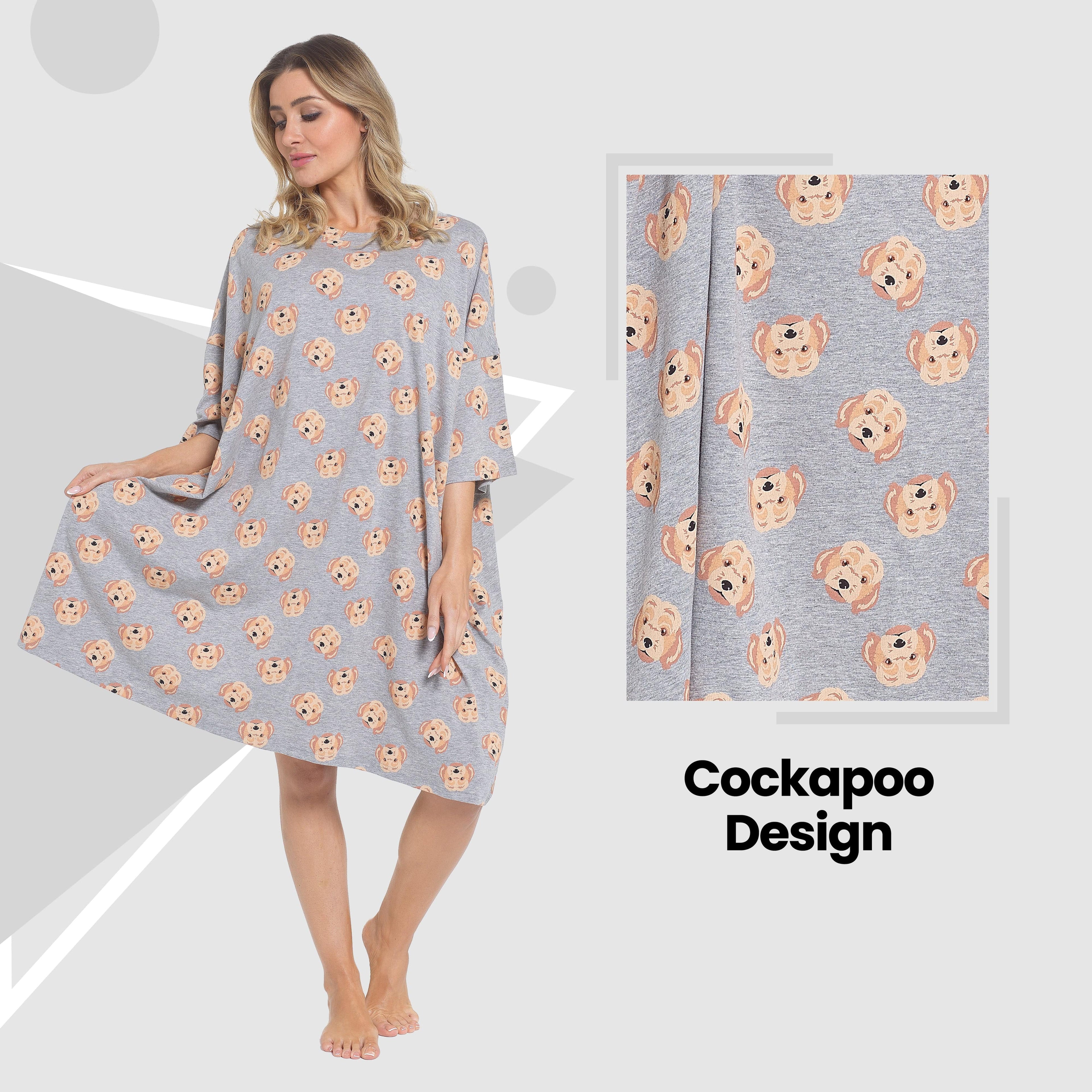 Daisy Dreamer Cockapoo Baggy Nightdress 100% Cotton Short Sleeve Oversized Nightshirt