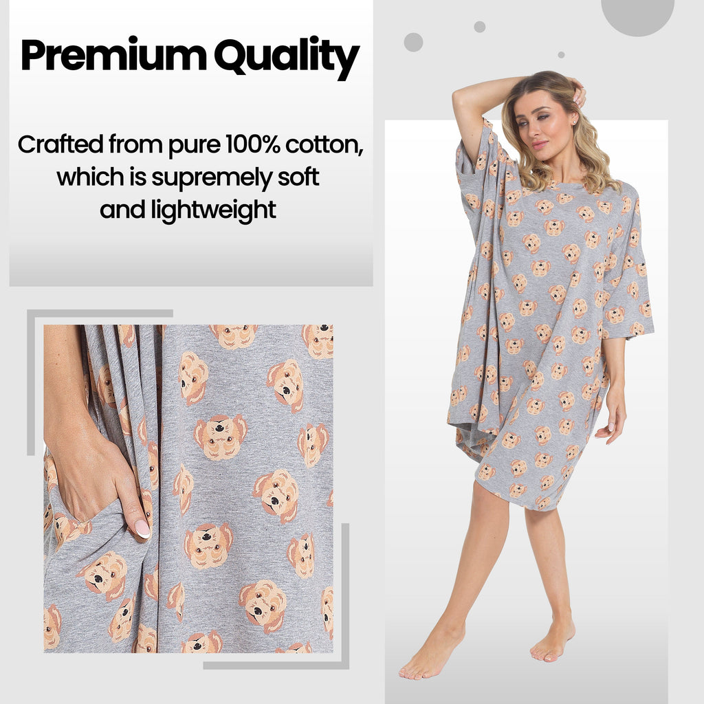 Daisy Dreamer Cockapoo Baggy Nightdress 100% Cotton Short Sleeve Oversized Nightshirt
