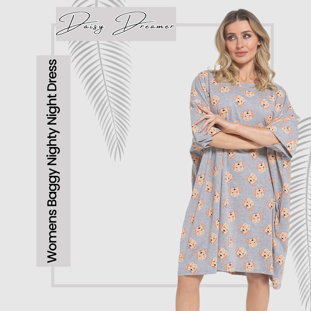 Daisy Dreamer Cockapoo Baggy Nightdress 100% Cotton Short Sleeve Oversized Nightshirt