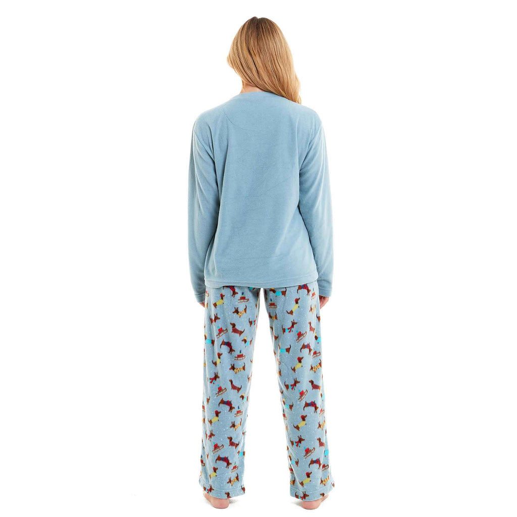 Daisy Dreamer Womens Dachshund Polar Fleece Pyjama Set With Hood Embroidered Detailing