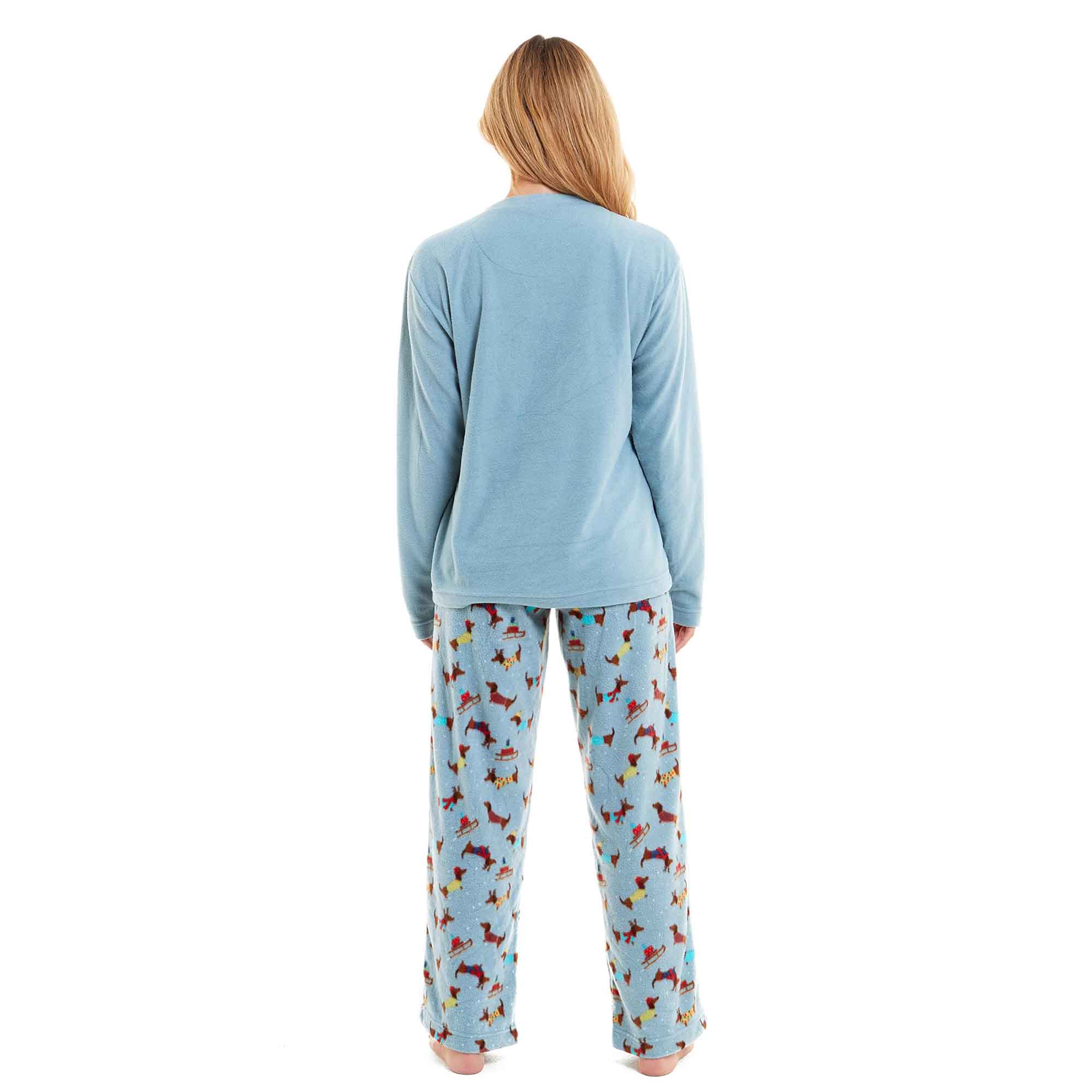 Daisy Dreamer Womens Dachshund Polar Fleece Pyjama Set With Hood Embroidered Detailing