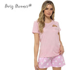Daisy Dreamer Womens Cotton Sausage Dog Print T Shirt And Shorts Pyjama Set For Summer