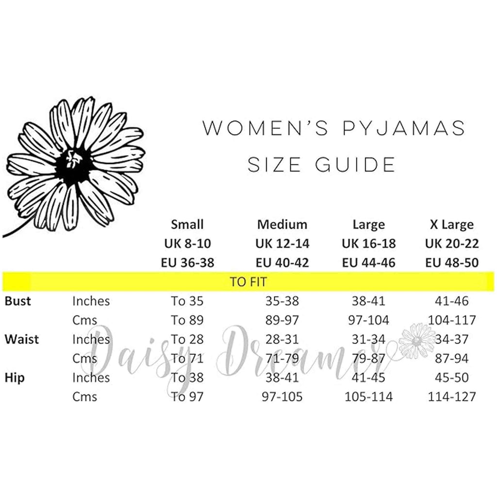 Daisy Dreamer Women's Cotton Pyjama Set With Elasticated Patterned Bottoms Super Soft Cosy Sleepwear