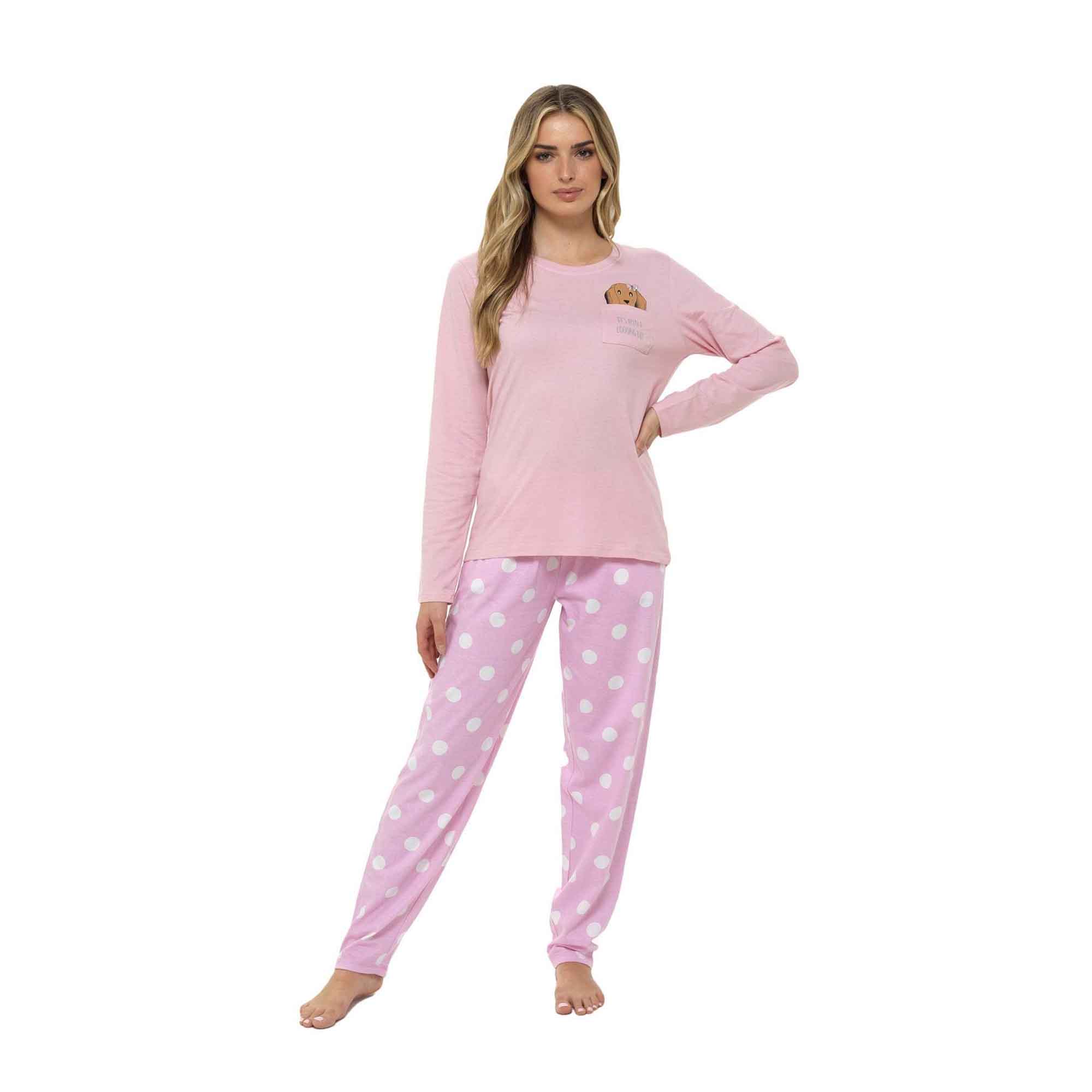 Daisy Dreamer Women's Cotton Pyjama Set With Elasticated Patterned Bottoms Super Soft Cosy Sleepwear