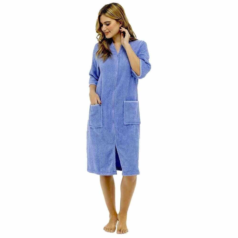 Daisy Dreamer Womens Terry Towelling Bath Robe Zip Through 100% Cotton Ultra Absorbent