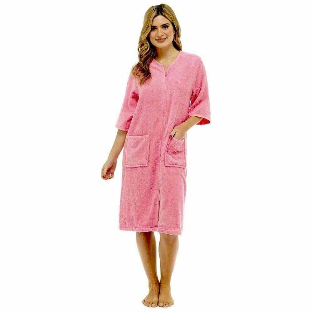 Daisy Dreamer Womens Terry Towelling Bath Robe Zip Through 100% Cotton Ultra Absorbent