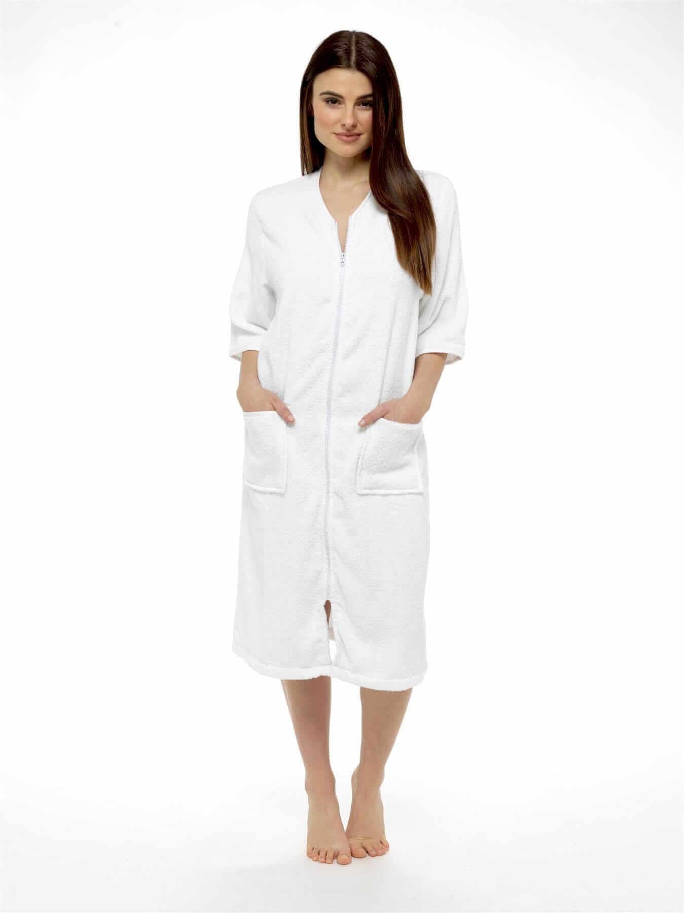 Daisy Dreamer Womens Terry Towelling Bath Robe Zip Through 100% Cotton Ultra Absorbent