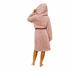 Daisy Dreamer Womens Dusky Pink Teddy Fleece Hooded Robe Bathrobe Ultra Soft Cosy Winter