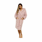 Daisy Dreamer Womens Dusky Pink Teddy Fleece Hooded Robe Bathrobe Ultra Soft Cosy Winter