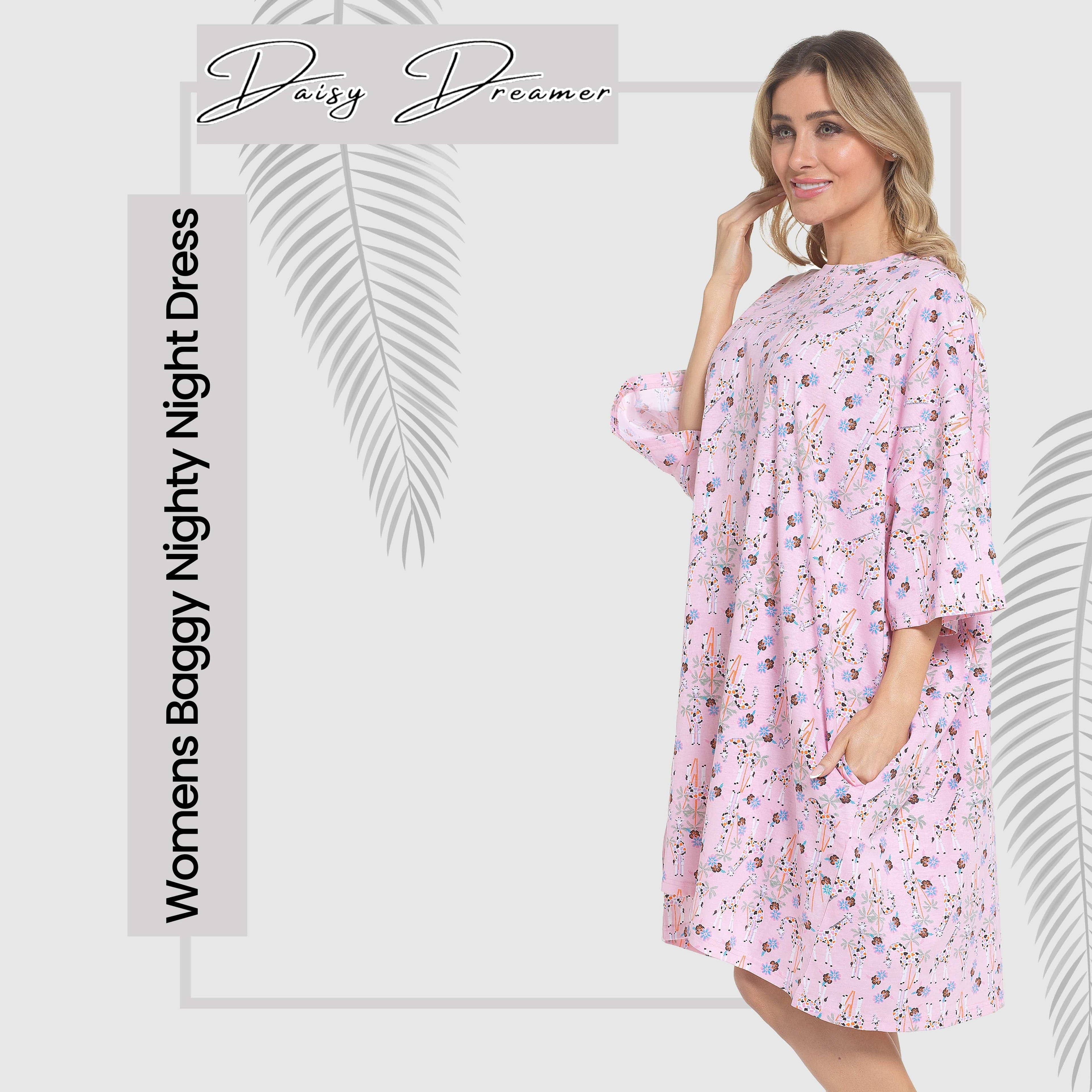Daisy Dreamer Women Giraffe Print Nighty Dress Baggy Oversized 100% Cotton Short Sleeved