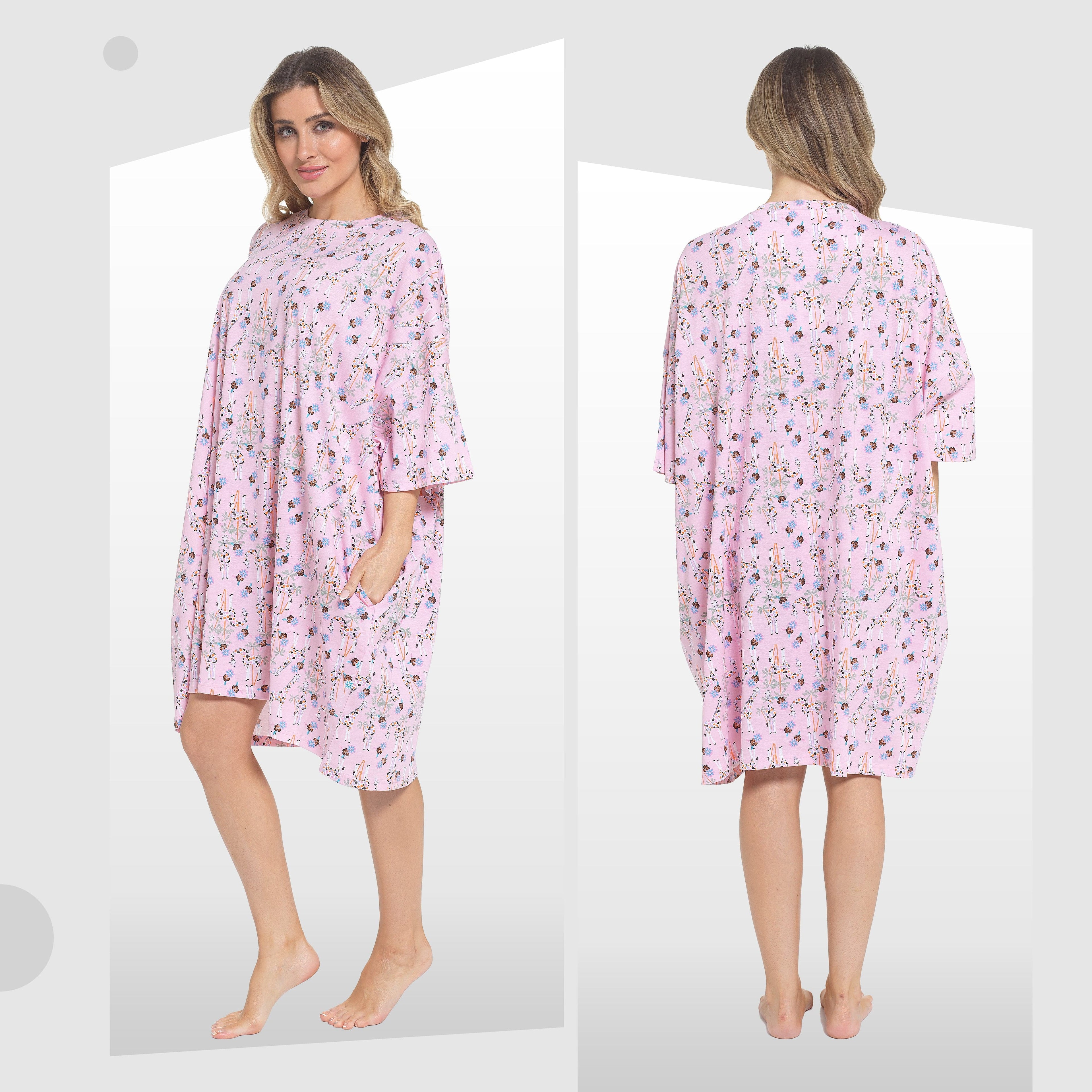 Daisy Dreamer Women Giraffe Print Nighty Dress Baggy Oversized 100% Cotton Short Sleeved