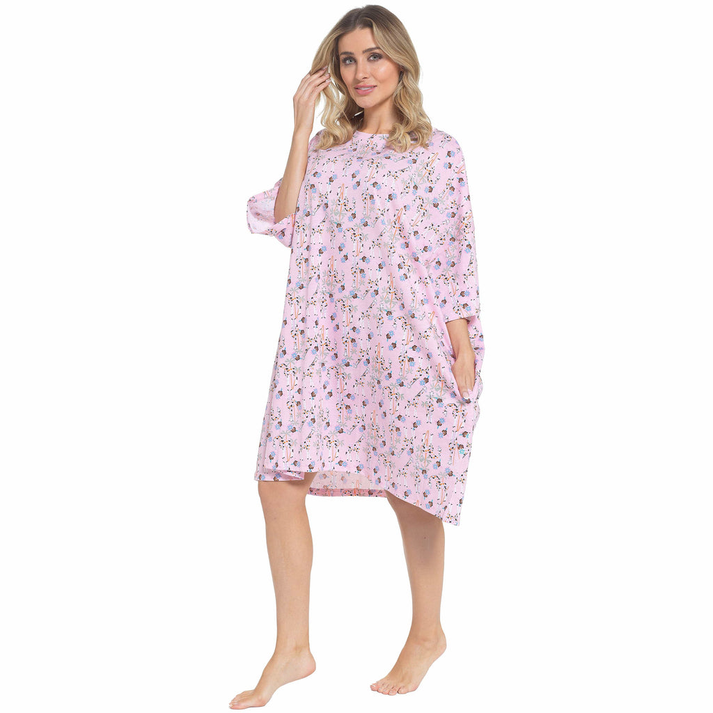 Daisy Dreamer Women Giraffe Print Nighty Dress Baggy Oversized 100% Cotton Short Sleeved
